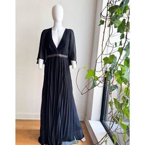 Laundry Black Pleated Skirt Cape Bodice Maxi Evening Dress 6
